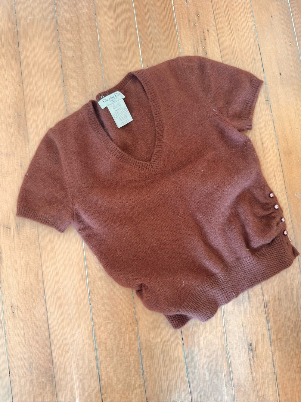 Vintage Christian Dior Boutique Brown Short Sleeve V-Neck Sweater